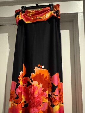 Share Venus Floral Print Elastic Fold over Waist Maxi Skirt Orange Pink Black La